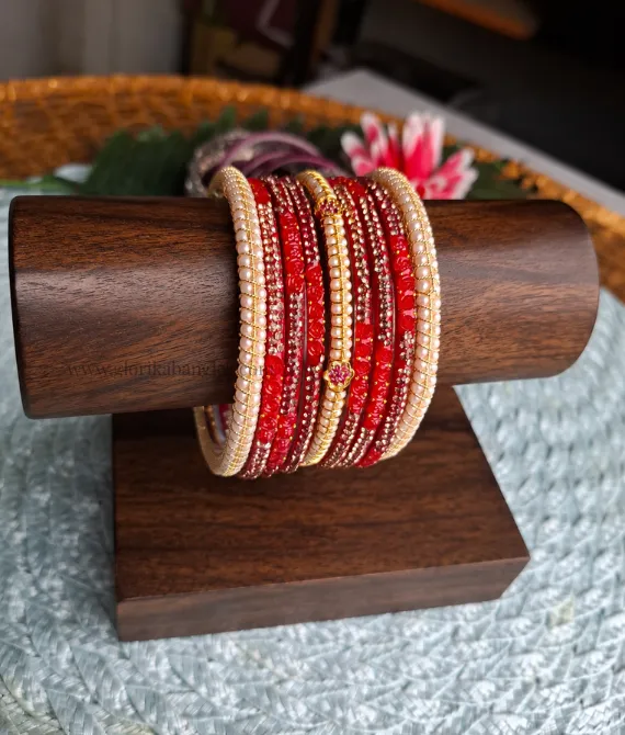 Red Rose Glass Bridal Bangle Set